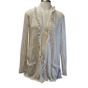 Lilly Pulitzer Womens XS Gray Bridget Fringe Cardigan Sweater Pocket Lightweight